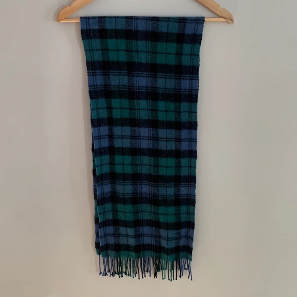 Clans Scotland Plaid 100% Lambswool Unisex Winter Scarf Blue Green Soft Warm